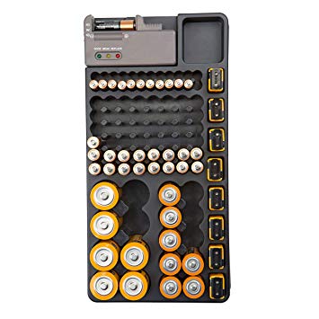 GForce Organizer with Built in Tester, 98, Wall Mounted or in a Drawer. Holds 24 AAA, 48 AA, 10 C, 8 D, and 8 9V Batteries, Black