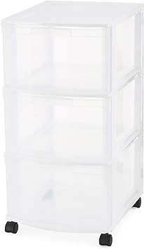 Gracious Living Resin Clear 3 Drawer Storage Chest System with Removable Rolling Casters for Garage, Basement, Utility Room, and Laundry Room, White