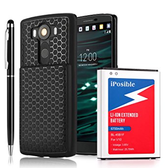 LG V10 Battery with TPU Case iPosible 6700mAh Extended Battery BL-45B1F for the V10 [H960A, AT&T H900, T-Mobile H901, Verizon VS990, Sprint LS992] LGV10 [2 in 1 Stylus Pen Included]