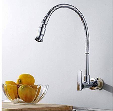 Kitchen Sink Faucets 360 Rotatable Single Lever Stainless Steel Wall-Mounted Kitchen Tap Ktichen Faucet Chrome Finished