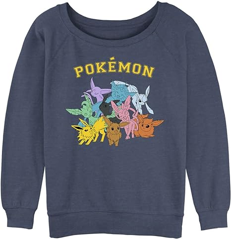 Pokemon Women's Gotta Catch Eeveelutions Junior's Raglan Pullover with Coverstitch