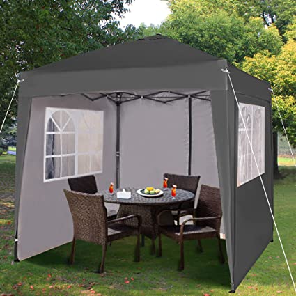 Pop-up Gazebo 2m x 2m With Sides Silver Protective Layer Waterproof Marquee Canopy (WS) (Grey)