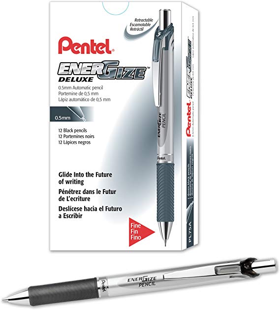 Pentel EnerGize Mechanical Pencil (0.5mm) Black Accents, Box of 12 (PL75A)