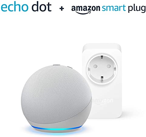 Echo Dot (4ª generazione), Bianco ghiaccio   Amazon Smart Plug (presa intelligente con connettività Wi-Fi), compatibile con Alexa - Kit di base per Casa Intelligente