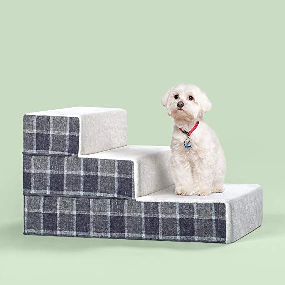 Zinus Cozy Pet Stairs/Pet Ramp/Pet Ladder/Grey Checked