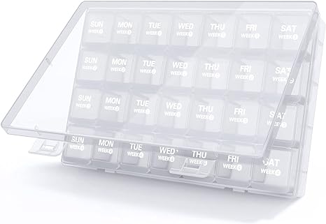 Large Monthly Pill Organizer 28 Day Pill Box Organizerd by Week, TookMag 4 Weeks One Month Pill Cases with Dust-Proof Box for Pills/Vitamin/Fish Oil/Supplements (White)