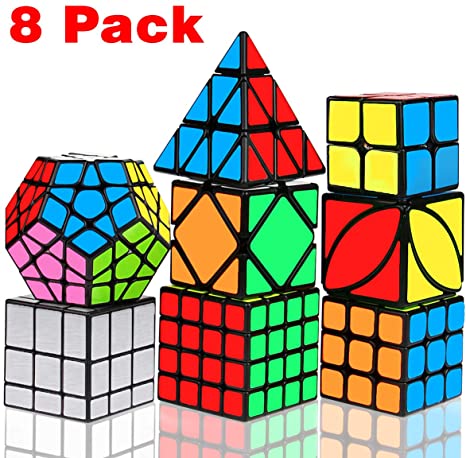 Dreampark Speed Cube Set, Magic Cube Bundle 2x2 3x3 4x4 Pyramid Megaminx Skew Mirror Ivy Sticker Cube Puzzle Collection - Toy Puzzles Cube for Kids and Adults Set of 8