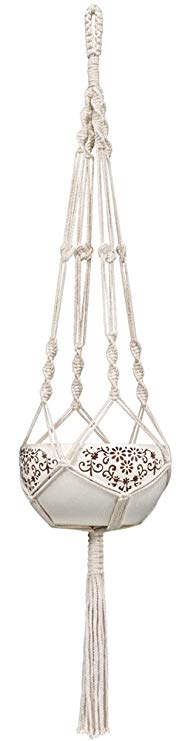 Mkono Macrame Plant Hanger Indoor Outdoor Hanging Planter Basket Cotton Rope 4 Legs 41 Inch