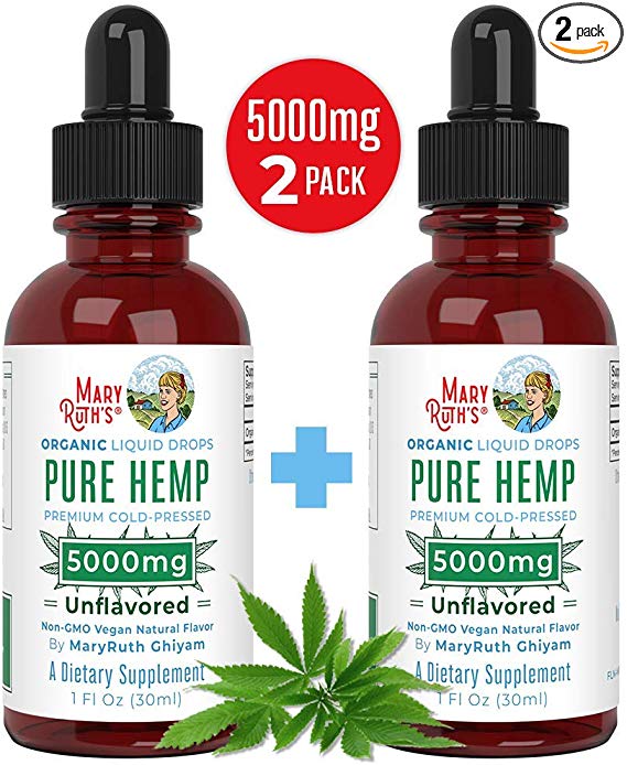 (2 Pack) Organic Pure Hemp Oil 5000mg by MaryRuth’s for Pain & Stress Relief - Powerful for Ingestible & Topical Use - Non-GMO - Vegan - Plant Based - Unflavored - 1 oz