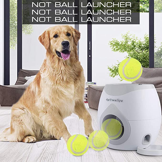 4pawslife Automatic Dog Feeder, Interactive Dog Ball Fetch and Treat Dispenser Treat Toy Tennis Ball Reward Machine for Dogs, Funny Dog Foraging Play Toy