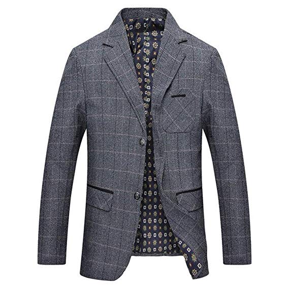 LINGMIN Men's Herringbone Wool Blazer Jacket 2 Button Casual Working Suit Jacket