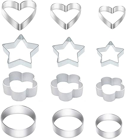 12 Pieces Cookie Cutters,Biscuit Cutters Set Stainless Steel Cookie Cutters Heart Star Circle Flower Shaped Mould Pastry Bakeware Decoration