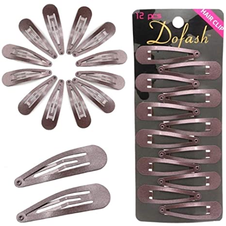 Dofash 12pcs 5CM/2IN Metal Snap Hair Clips Brown Basic Hair Barrettes Hair Grips Hair Accessories for Women（Brown）