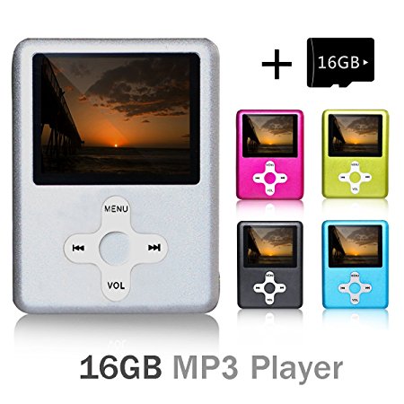 Lecmal Portable MP3/MP4 Player with 16GB Micro SD Card, FM, Mini USB Port and Voice Recorder - Silver
