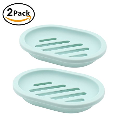 Topsky 2-pack Soap Dish with Drain, Soap Holder, Soap Saver, Easy Cleaning, Dry, Stop Mushy Soap (Light Green)