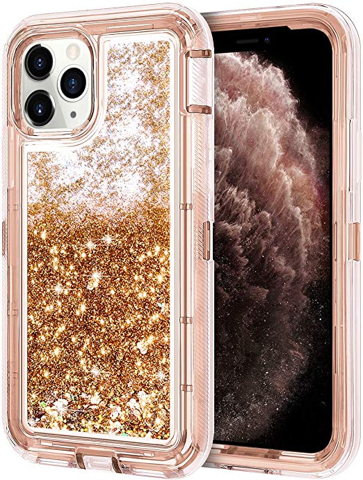 JAKPAK Case for iPhone 11 Pro Case for Girls Women Glitter Sparkle iPhone 11 Pro Case Heavy Duty Shockproof Protective Shell Dual Layer PC Bumper TPU Back Cover for iPhone 11 Pro 5.8 inches Rose Gold