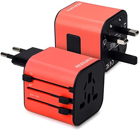 kwmobile Adaptador de Viajes Universal - Enchufe adapatador de Viaje - Compatible con USA, China, Japón, Canadá, Francia, Alemania y Otros - Rojo