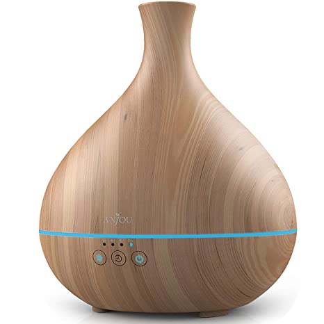 Essential Oil Diffuser, Anjou 500ml Cool Mist Humidifier Wood Grain Aromatherapy Diffuser with 7 Color Changing Night for 12hrs of Continuous Quiet Diffuse Aroma(Light Brown)