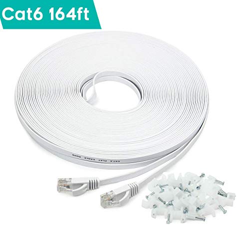 50m/164ft Flat Ethernet Cable, CAT.6 164ft Network Cable (RJ45) | High Speed 10/100/1000Mbit/s | Patch cable | UTP | compatible with CAT.5 / CAT.5e / CAT.7 |