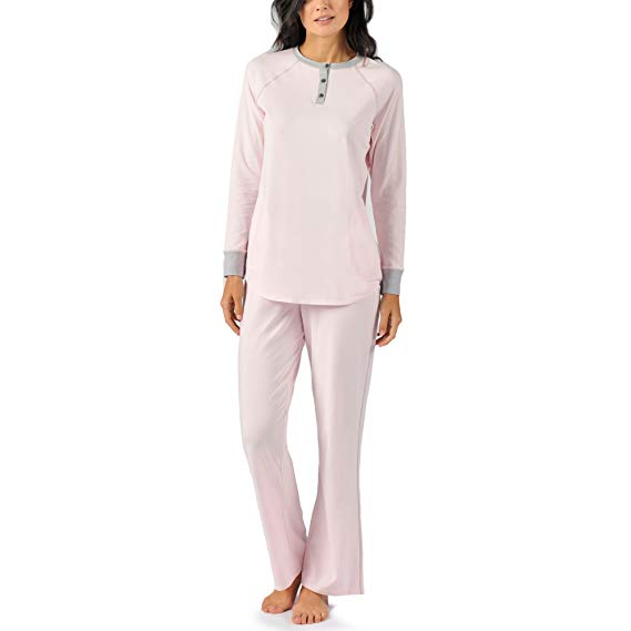 Naked Women's Pajama Set - Long Sleeve Henley Pullover Top and PJ Pants - Sleepwear for Women