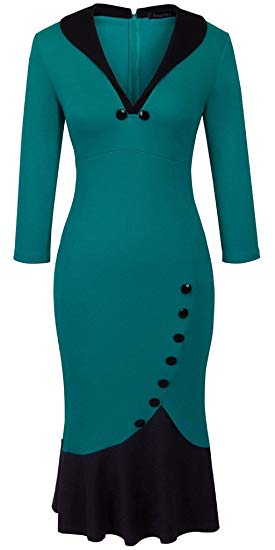 HOMEYEE Women's V Neck Ball Fishtail Pencil Dress UB27