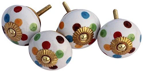 Thanksgiving Christmas Day Best Gifts - Set of 4 Multi Color Dots Round Ceramic Knobs - Hand Painted Dresser Knob, Cupboard Cabinet Knobs Drawer Pulls with Hardware Attached by abhandicrafts.