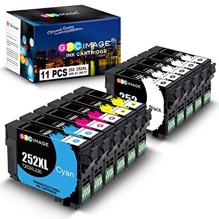 GPC Image Remanufactured Ink Cartridges Replacement for Epson 252XL 252 XL T252 T252XL to Use with Workforce WF-3640 WF-3620 WF-7710 WF-7720 WF-7110 WF-7210 WF-7610 Printer (5BK, 2C, 2M, 2Y)