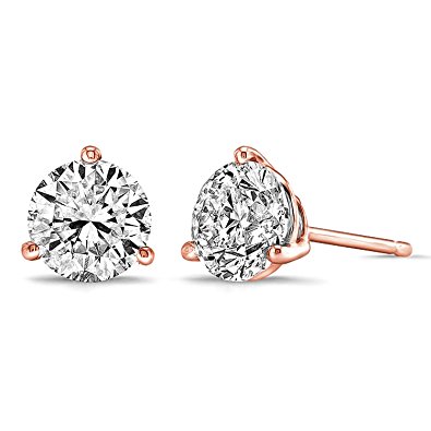 PAVOI "Hearts & Arrows" Simulated Diamond CZ Stud Earrings 3-Prong Setting (D Color, VVS Clarity)