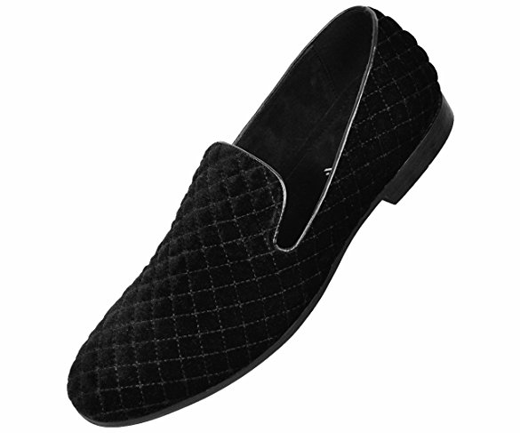 Amali Mens Classic Black Quilted Velvet Chinese Slipper Style Slip On Dress Shoe : Style Ernest-000