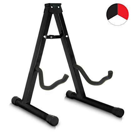 LIVIVO Folding Black Low A-Frame Electric and Acoustic Guitar Stand