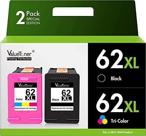 Valuetoner Remanufactured Ink Cartridge Replacement for HP 62XL 62 XL to use with Envy 5540 5640 5660 7644 7645 OfficeJet 5740 8040 OfficeJet 200 250 Series Printer (1 Black, 1 Tri-Color, 2-Pack)