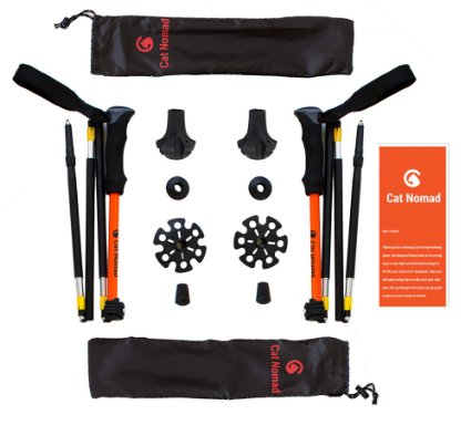 Extra Compact Trekking Poles Set - Ultralight and Sturdy Folding Hiking Sticks with Unique Accessories for All Conditions and Terrains
