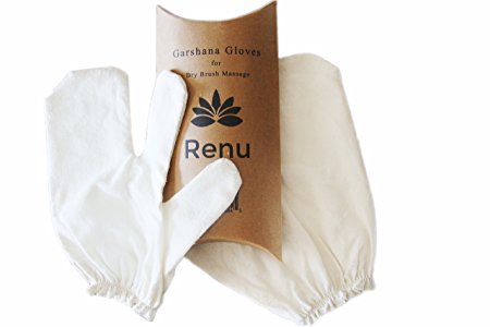 Garshana Massage Gloves by Renu - Raw Silk Massage Gloves Ayurvedic Massage Exfoliating Gloves - Dry Brushing Massage Gloves with FREE Carry Pouch and PDF Guide