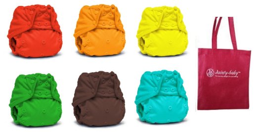 Rumparooz One Size Cloth Diaper Covers, 6 pack, Gender Neutral Colors with Reusable Dainty Baby Bag Bundle (Snap) (Neutral Colors May Vary)