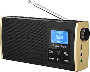 Avantree Soundbyte T - Radio FM Portátil Pequeña con Altavoz Bluetooth, Transmisión Audio a Auriculares Inalámbricos, Compatible con Tarjeta SD, Batería Recargable de 11H