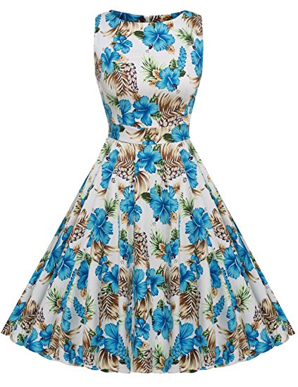 ACEVOG Vintage 1950's Floral Spring Garden Party Picnic Dress Party Cocktail Dress