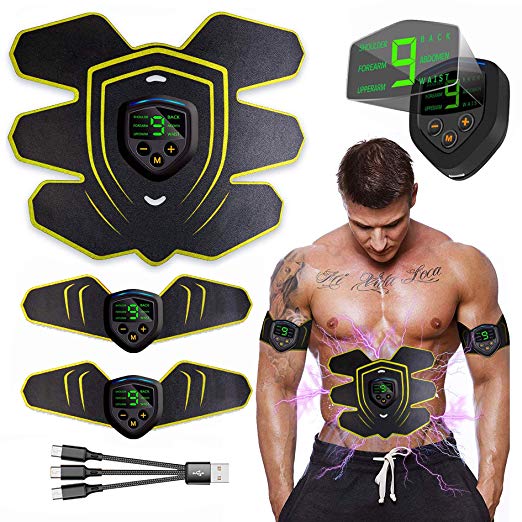 Abs Trainer, EMS Muscle Stimulator, Abdominal Toning USB Charging, Muscle Toner for Men and Women Abdomen/Leg/Arm Sports Fitness, Extra 10 Gel Pads