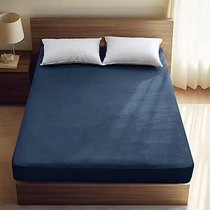 PHF Ultra Soft Velvet Fitted Sheet Queen Size, 16" Deep Pocket with Wider Stronger Elastic Band, Easy Fit Easy Care, 1 Pack Cozy Comfy Flannel Bottom Sheet for All Seasons, No Pillowcases, Navy Blue