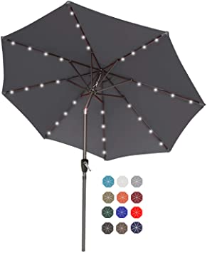 ABCCANOPY 7.5FT Patio Umbrella Ourdoor Solar Umbrella LED Umbrellas with 32LED Lights, Tilt and Crank Table Umbrellas for Garden, Deck, Backyard and Pool(Dark Gray)