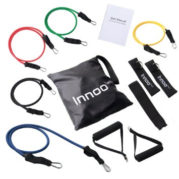Resistance Band Set - 11 PCS Fitness Resistance Bands Set Workout With Exercise Tubes Door Anchor Ankle Straps And Handles For Legs Weight Loss Or Body Building - Perfect for Home and Travel Gym