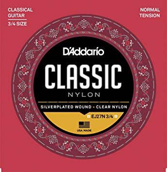 D'Addario EJ27N 3/4 Student Nylon Fractional Classical Guitar Strings, Normal Tension