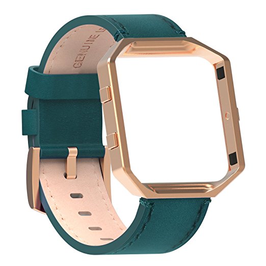 Fitbit Blaze Bands Leather with Frame Small Large,Austrake Fitbit Blaze Band with Stainless Steel Buckle for Women Men