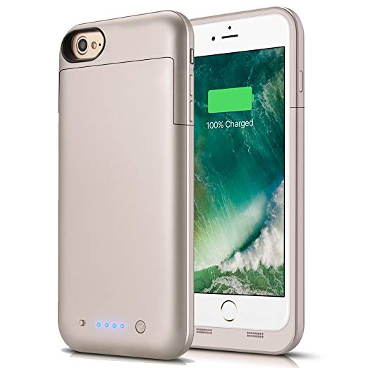 iPhone 6s Plus/6 Plus Battery Case, 6800mAh Rechargeable Charger Case Portable External Battery Pack for iPhone 6s Plus/6 Plus Protective Charging Case Apple Battery Power Bank (Gold)