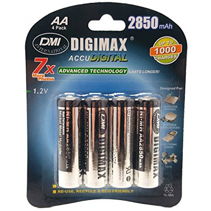 4 x AA (LR6,MN1500, R6) DIGIMAX Rechargeables 2850 mAh AA ULTRA HIGH CAPACITY -
