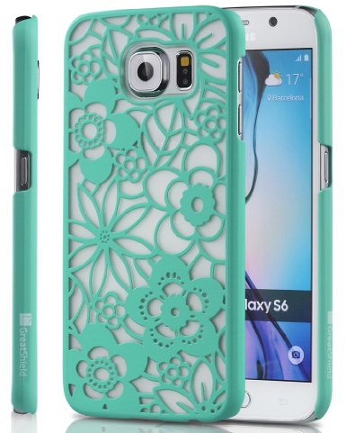 Galaxy S6 Case, GreatShield [TACT | Flora Design] Hybrid Flower Pattern Snap On Case Embossed Back Cover for Samsung Galaxy S6 (Teal)