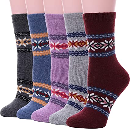 EBMORE Womens Wool Socks Winter Warm Thick Hiking Boot Thermal Cozy Crew Cabin Ladies Work Soft Socks for Cold Weather 5 Pack