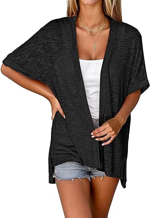 Zeagoo Womens Lightweight Cardigan 2024 Summer Short Sleeve Cardigans Open Front Beach Coverup,S-XXL