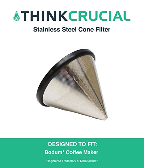 Washable & Reusable Stainless Steel Cone Coffee, Fits Chemex, Hario, & Bodum Coffee Brewers, by Think Crucial