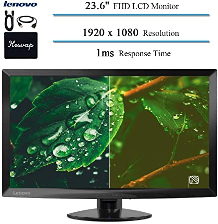 2020 Lenovo 23.6 LED Backlit LCD Monitor for Business and Student, FHD(1920x1080), IPS, VGA, HDMI, 1ms Response Time, 1000:1 Contrast Ratio, Ergonomic Design, Black w/HESVAP 3in1 Accessories