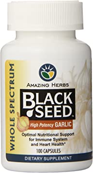 Amazing Herbs Black Seed with High Potency Garlic Capsules, 100 Count